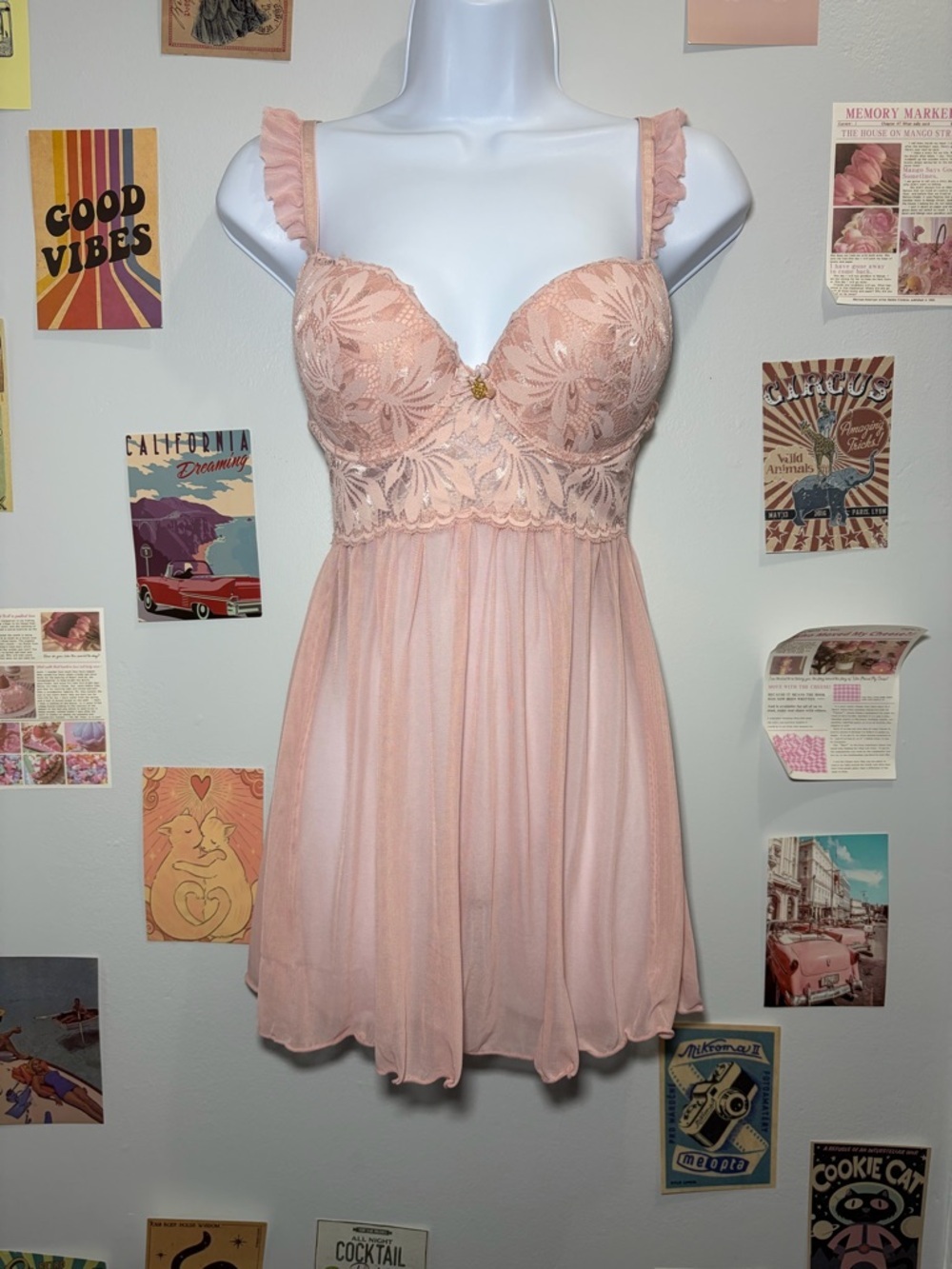 Daisy Fuentes Blush Pink Lace Babydoll Chemise - Picture 1 of 5